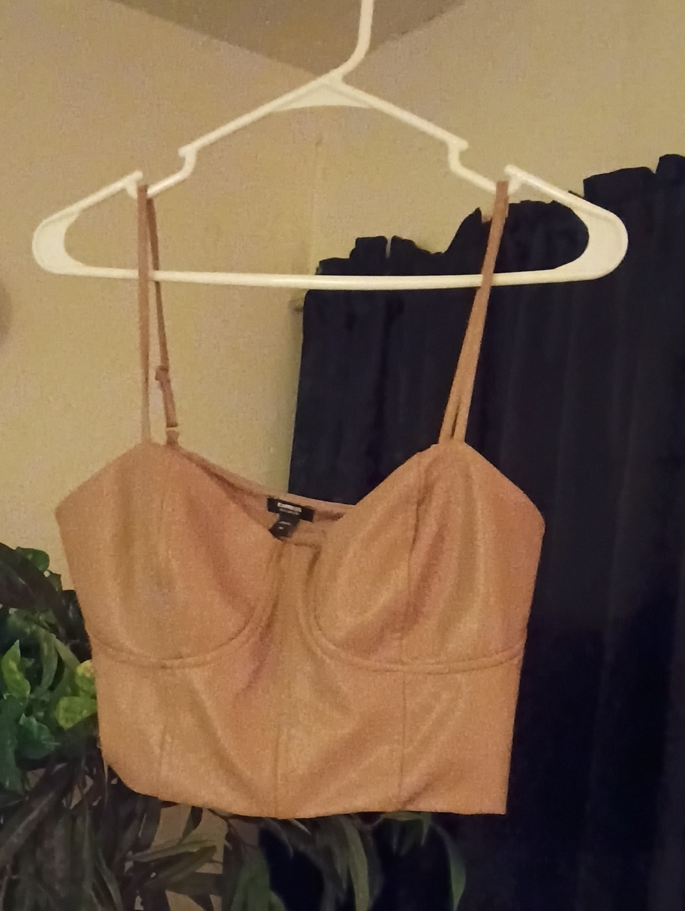 Express Stylish Mustard Imitation Leather Crop Tank Size Medium